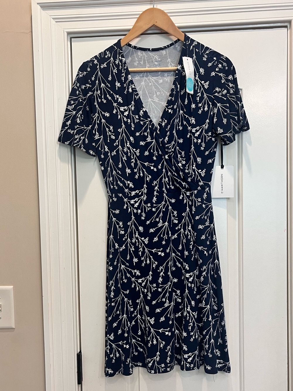 NWT 41 Hawthorn Elise Knit Surplice Dress/ Navy
